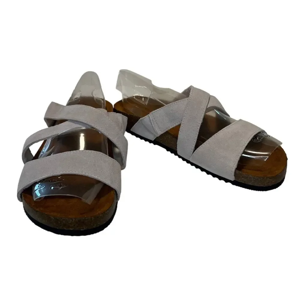 Bearpaw Women's Bonnie Flat Sandals Winter White Sz 8 Open Toe Comfort NWT